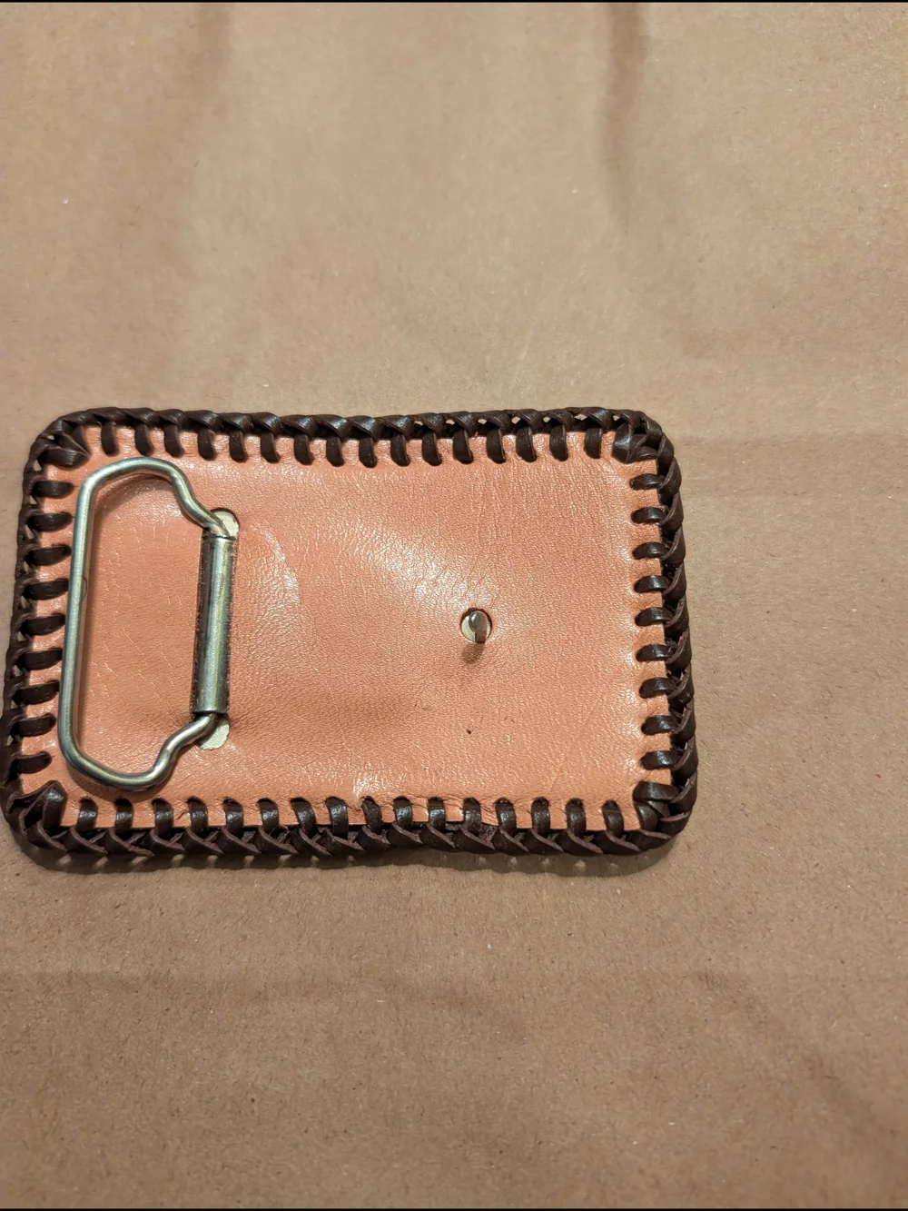 Brown Leather Belt Buckle with Deer Embossing